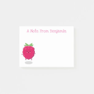 Cute happy raspberry cartoon illustration post-it notes