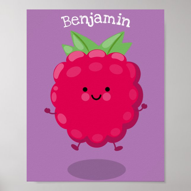 Cute happy raspberry cartoon illustration poster (Front)