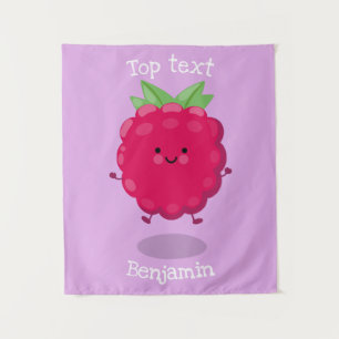 Cute happy raspberry cartoon illustration tapestry