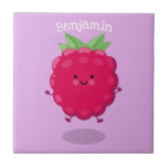 Cute happy raspberry cartoon illustration tile<br><div class="desc">Enjoy your day with this cute little raspberry character done in cartoon illustration style. Lots of fruity fun!</div>