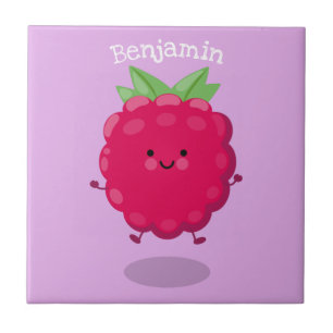 Cute happy raspberry cartoon illustration tile