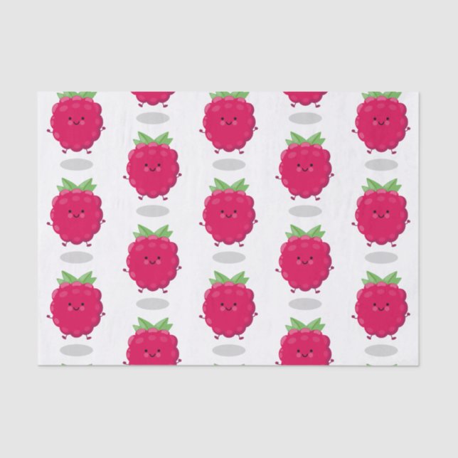 Cute happy raspberry cartoon illustration tissue paper (Front)