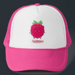 Cute happy raspberry cartoon illustration trucker hat<br><div class="desc">Enjoy your day with this cute little raspberry character done in cartoon illustration style. Lots of fruity fun!</div>