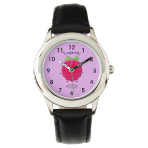 Cute happy raspberry cartoon illustration watch