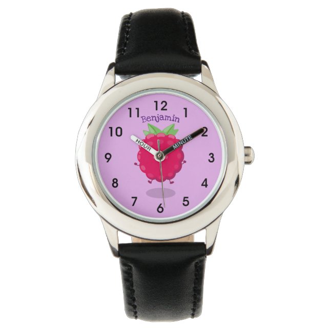 Cute happy raspberry cartoon illustration watch (Front)