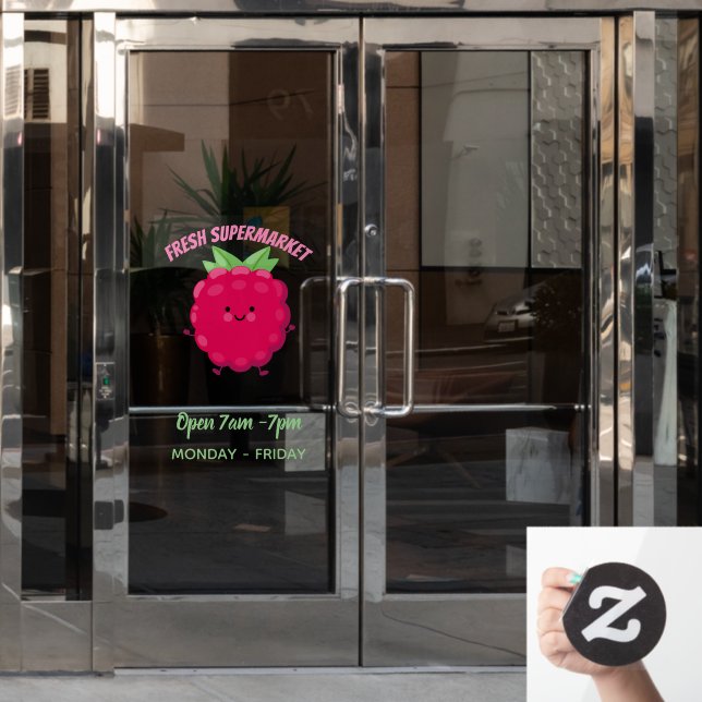 Cute happy raspberry cartoon illustration window cling (Office Door)