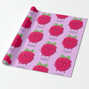 Cute happy raspberry cartoon illustration wrapping paper