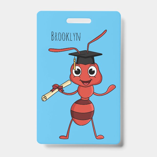 Cute happy red ant cartoon badge (Front)