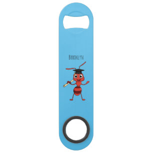 Cute happy red ant cartoon bar key