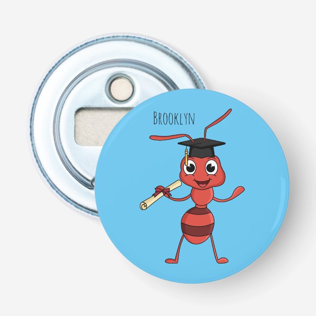 Cute happy red ant cartoon  bottle opener (Front)