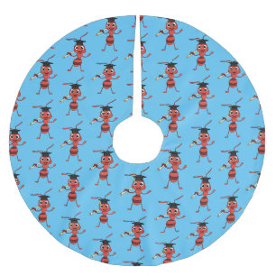 Cute happy red ant cartoon brushed polyester tree skirt