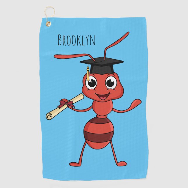 Cute happy red ant cartoon golf towel (Front)