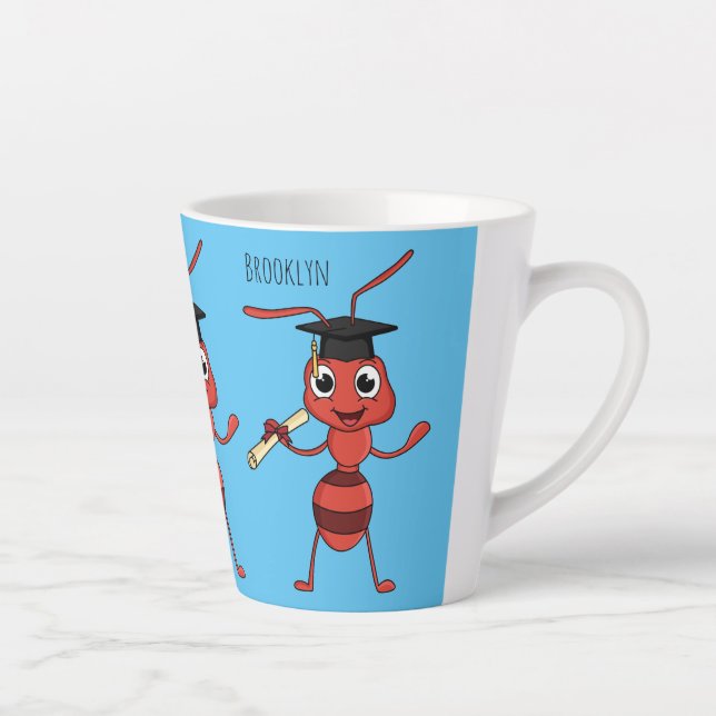 Cute happy red ant cartoon  latte mug (Right)
