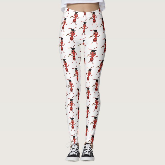 Cute happy red ant cartoon  leggings (Front)