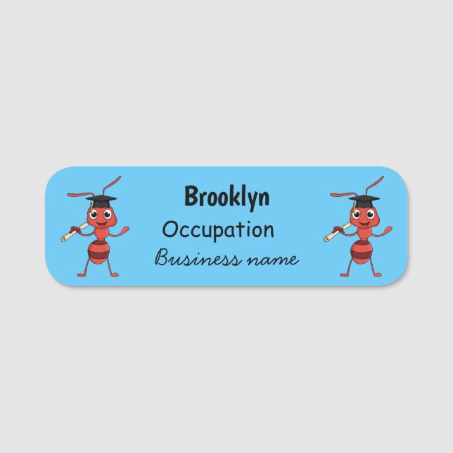 Cute happy red ant cartoon name tag (Front)