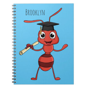 Cute happy red ant cartoon notebook