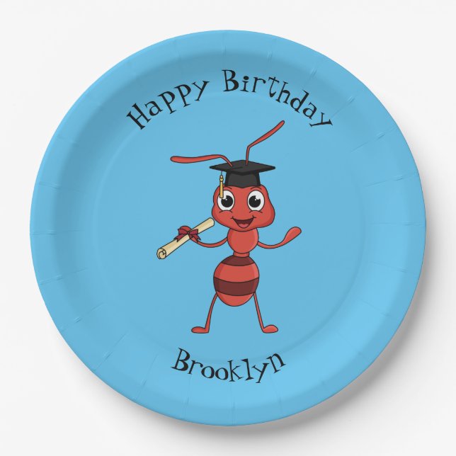Cute happy red ant cartoon paper plate (Front)