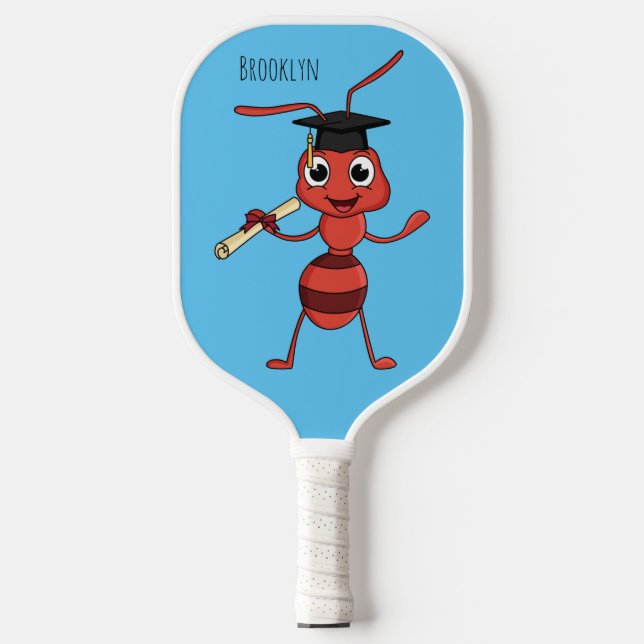 Cute happy red ant cartoon pickleball paddle (Front)