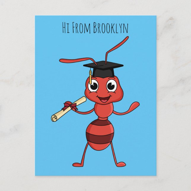 Cute happy red ant cartoon  postcard (Front)
