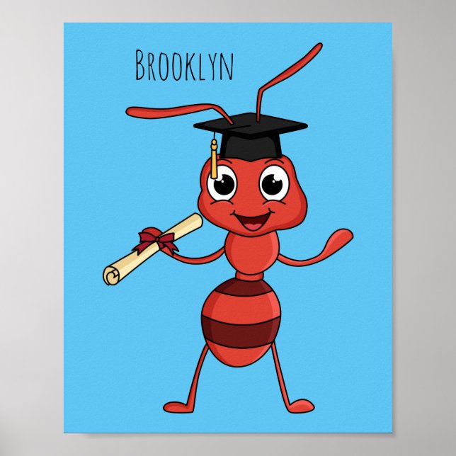 Cute happy red ant cartoon poster (Front)
