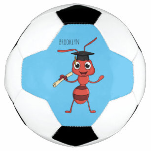 Cute happy red ant cartoon  soccer ball
