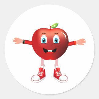 Cute Happy Red Apple Cartoon Character Sticker