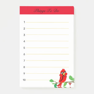 Cute happy red cardinal birdy Things To Do Post-it Notes