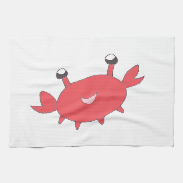 Cute Happy Red Crab Kitchen Towel (Horizontal)