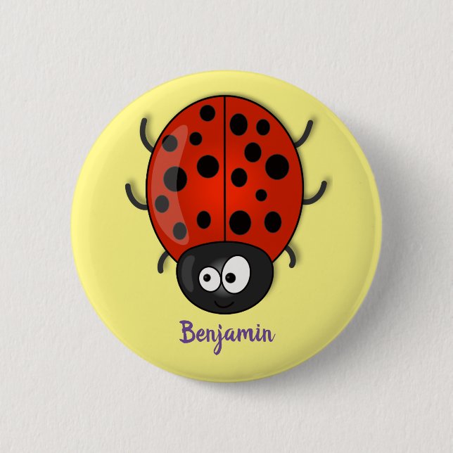 Cute happy red ladybug cartoon illustration 2 inch round button (Front)
