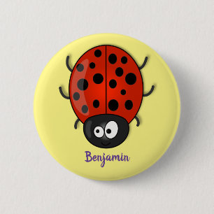 Cute happy red ladybug cartoon illustration 2 inch round button