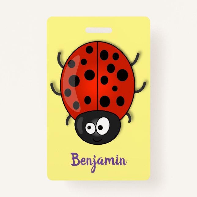 Cute happy red ladybug cartoon illustration badge (Front)