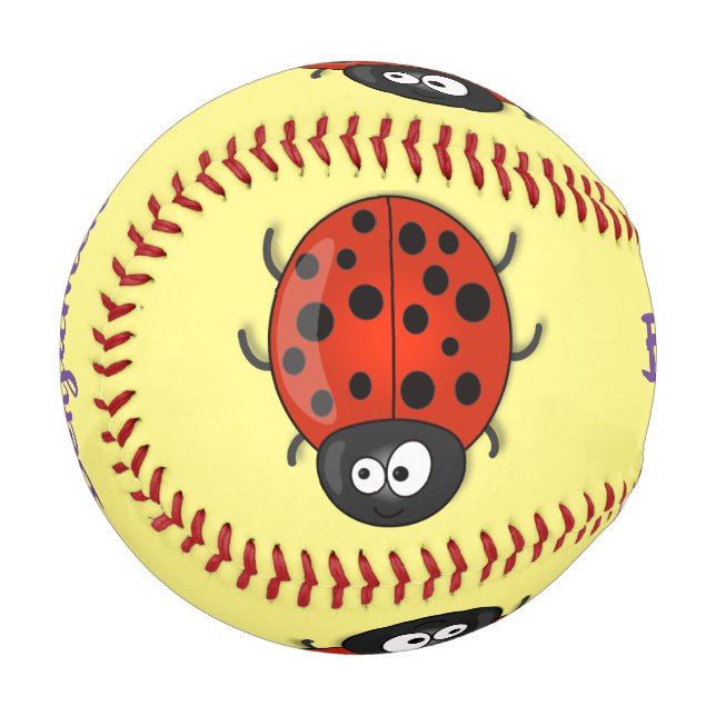 Cute happy red ladybug cartoon illustration baseball (Front Left)