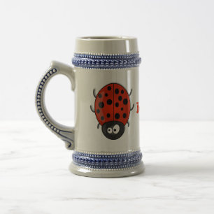 Cute happy red ladybug cartoon illustration beer stein