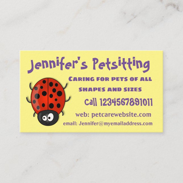 Cute happy red ladybug cartoon illustration business card (Front)