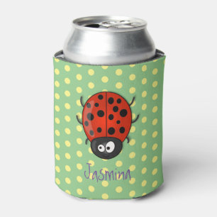 Cute happy red ladybug cartoon illustration can cooler