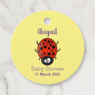 Cute happy red ladybug cartoon illustration  favour tags