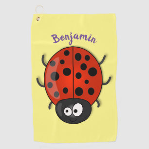 Cute happy red ladybug cartoon illustration  golf towel