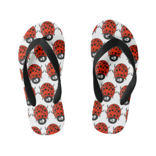 Cute happy red ladybug cartoon illustration kid's flip flops