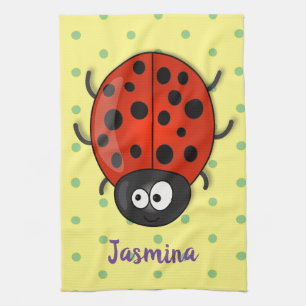 Cute happy red ladybug cartoon illustration kitchen towel