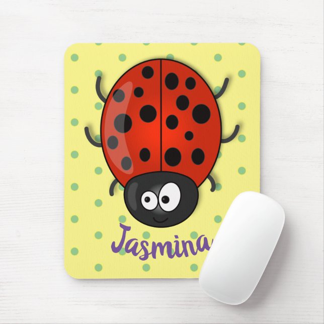 Cute happy red ladybug cartoon illustration mouse pad (With Mouse)