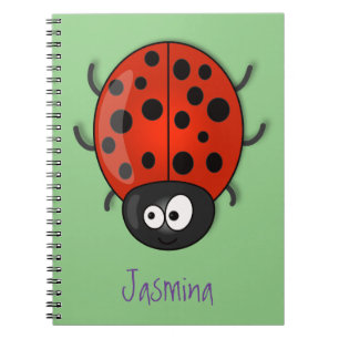 Cute happy red ladybug cartoon illustration notebook