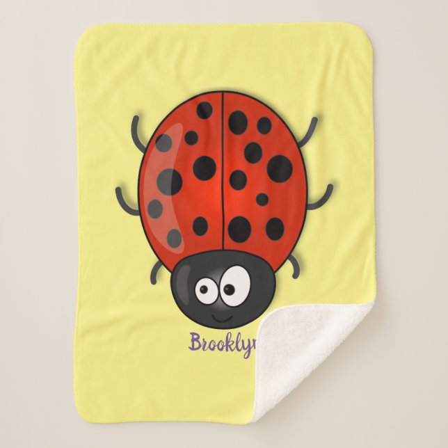 Cute happy red ladybug cartoon illustration  sherpa blanket (Front)