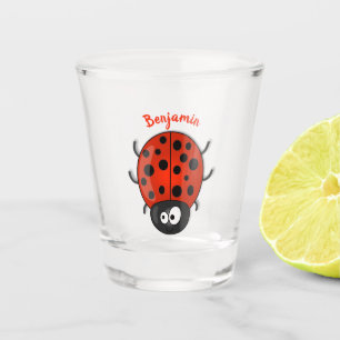Cute happy red ladybug cartoon illustration shot glass