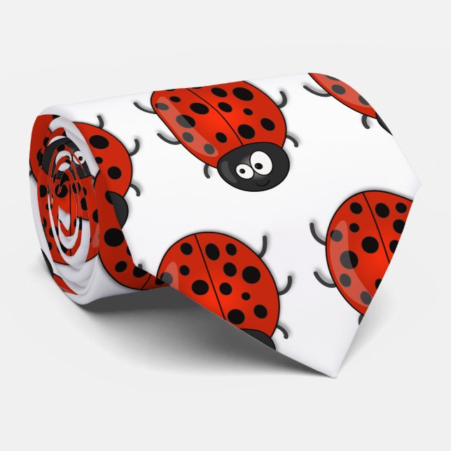 Cute happy red ladybug cartoon illustration tie (Rolled)