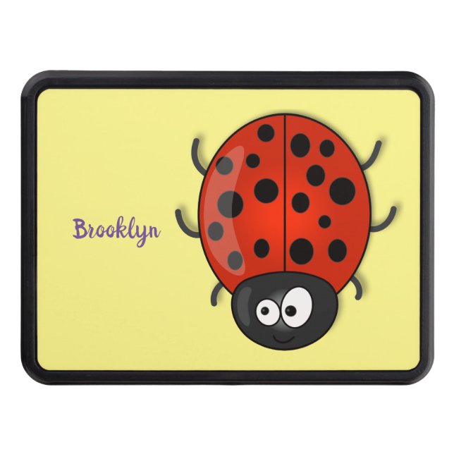 Cute happy red ladybug cartoon illustration trailer hitch cover (Front)