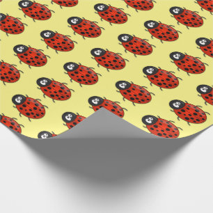 Cute happy red ladybug cartoon illustration wrapping paper