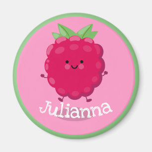 Cute happy red raspberry pink cartoon illustration magnet