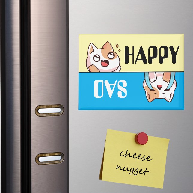 Cute Happy Sad Cartoon Cat, Fun & Simple Custom Magnet (Creator Uploaded)