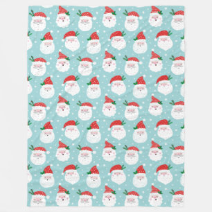 Cute Happy Santa heads on mint Fleece Blanket