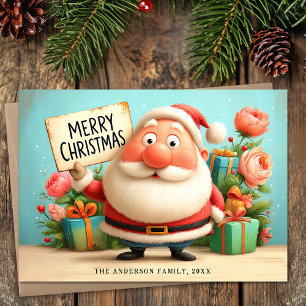 Cute Happy Santa Merry Christmas Holiday Card